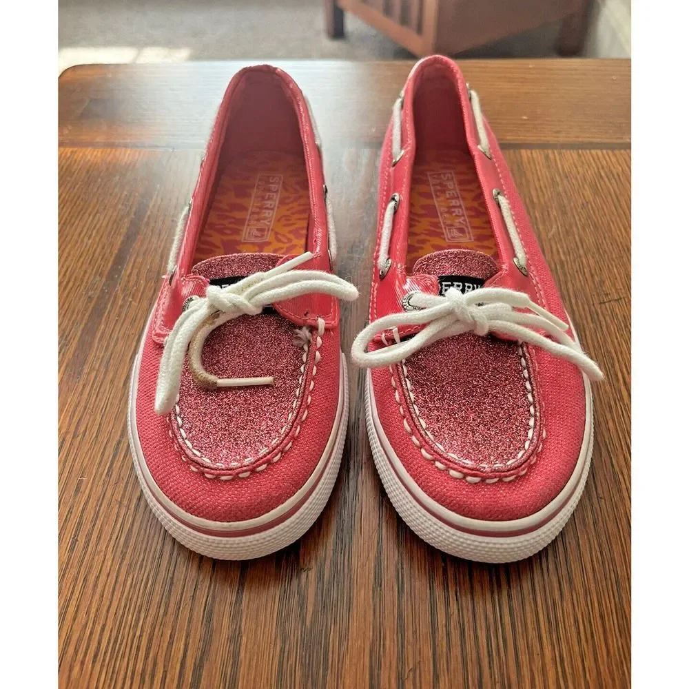 Sperry Top-Sider Biscayne Girls Size 2M Hot Pink Glitter Slip-On Boat Shoes